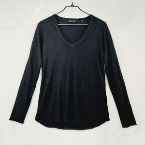 ATM Anthony Thomas Melillo Sweater Cashmere Raw Trim V Neck in Black P1577